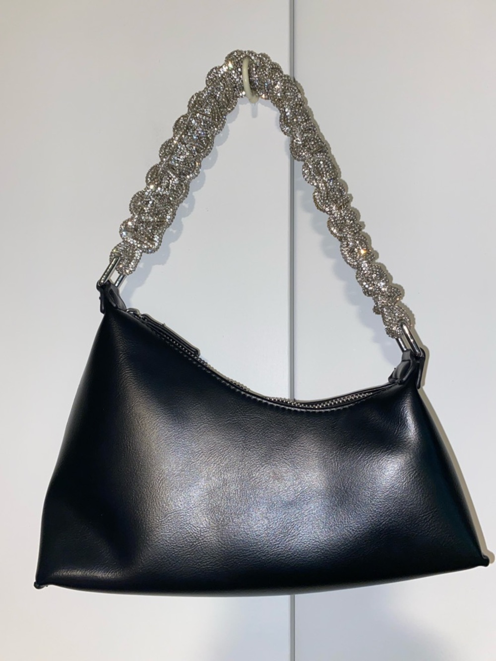 Madison West Black Shoulder Bag with Crystal Strap